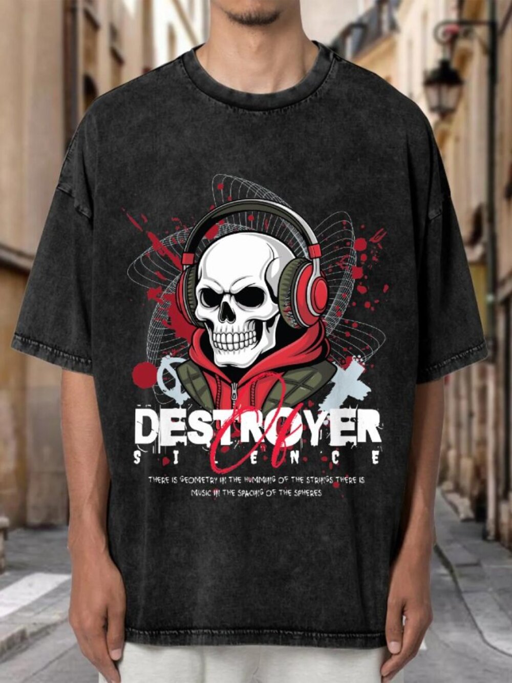 Vintage Wash Oversized Music Art Graphic Unisex Streetwear T-shirt JPK9ODVAPW01
